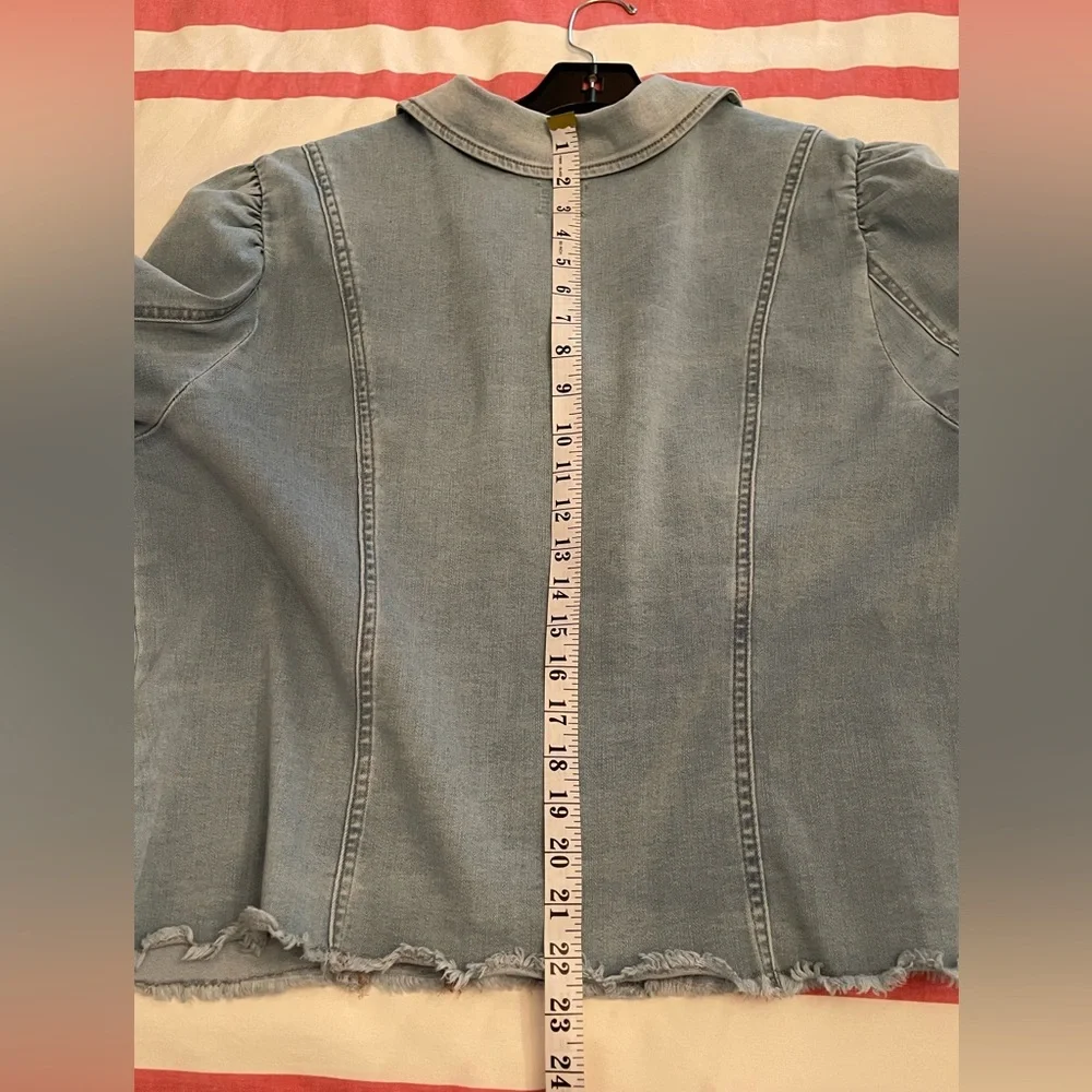 NIC+ZOE Denim Jacket 1X Light Blue Stretch Femme Girly Details - Picture 5 of 10